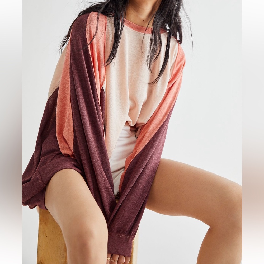 Free People We The Free Home Stretch Tee Oversized Colorblock Small